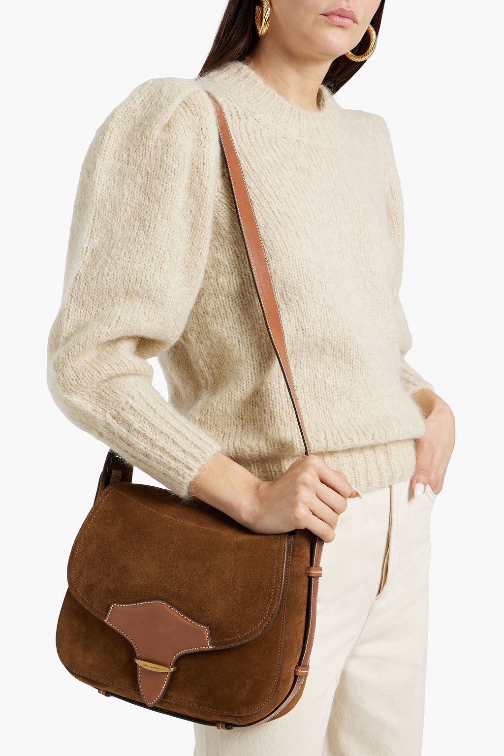 ISABEL MARANT Botsy leather-trimmed suede shoulder bag