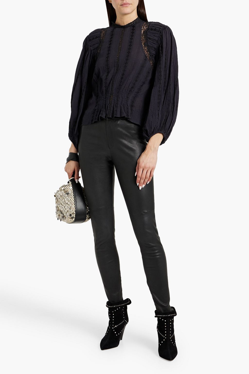 MARANT ÉTOILE Jassie lace-trimmed embroidered cotton-blend crepon blouse
