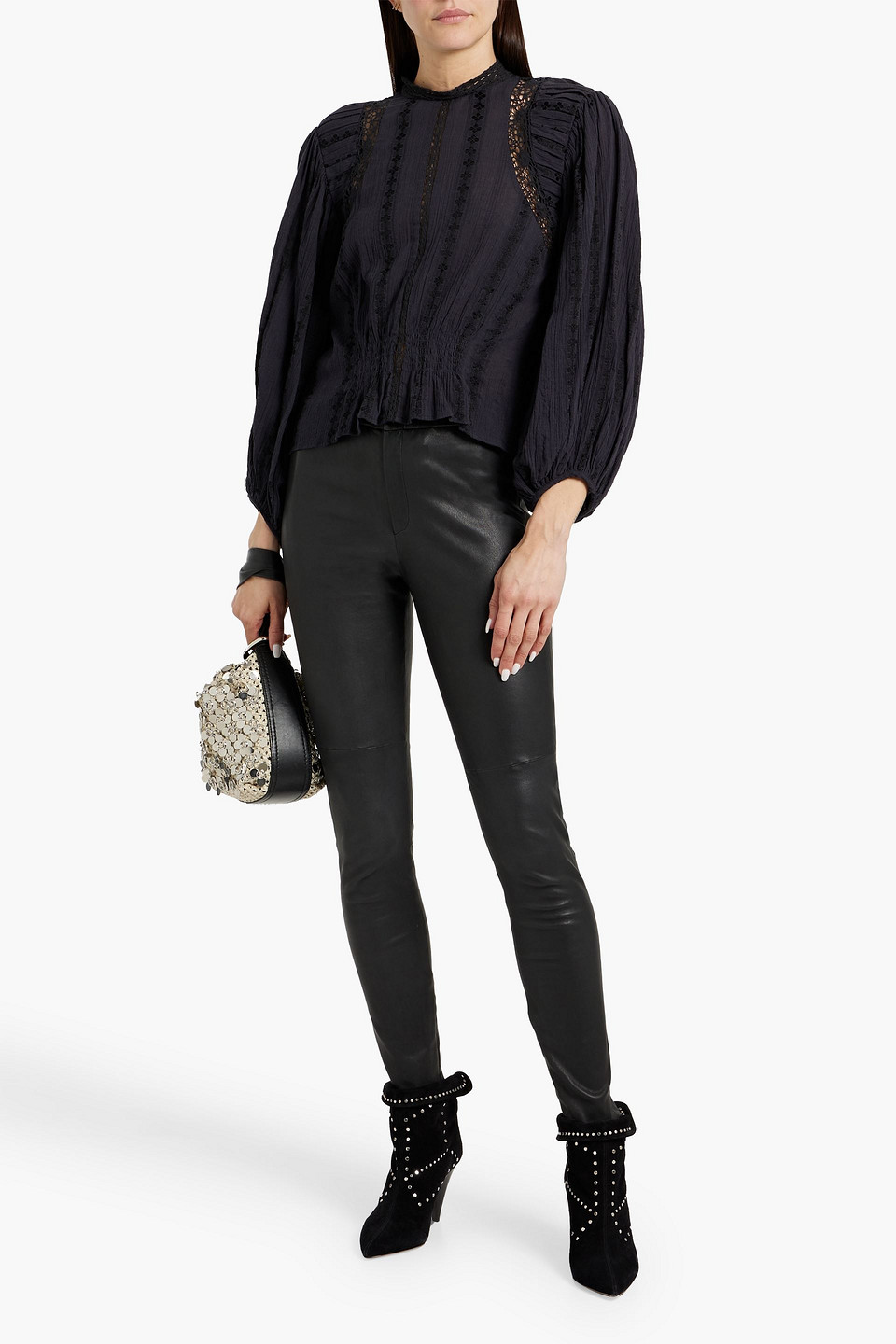 Isabel Marant Étoile Jassie Lace-trimmed Embroidered Cotton-blend Crepon Blouse