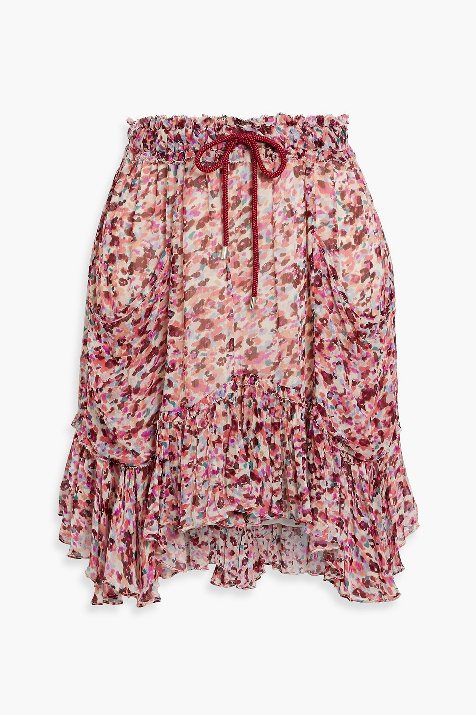 Isabel Marant Étoile Frejus Ruffled Printed Crepon Skirt In Burgundy