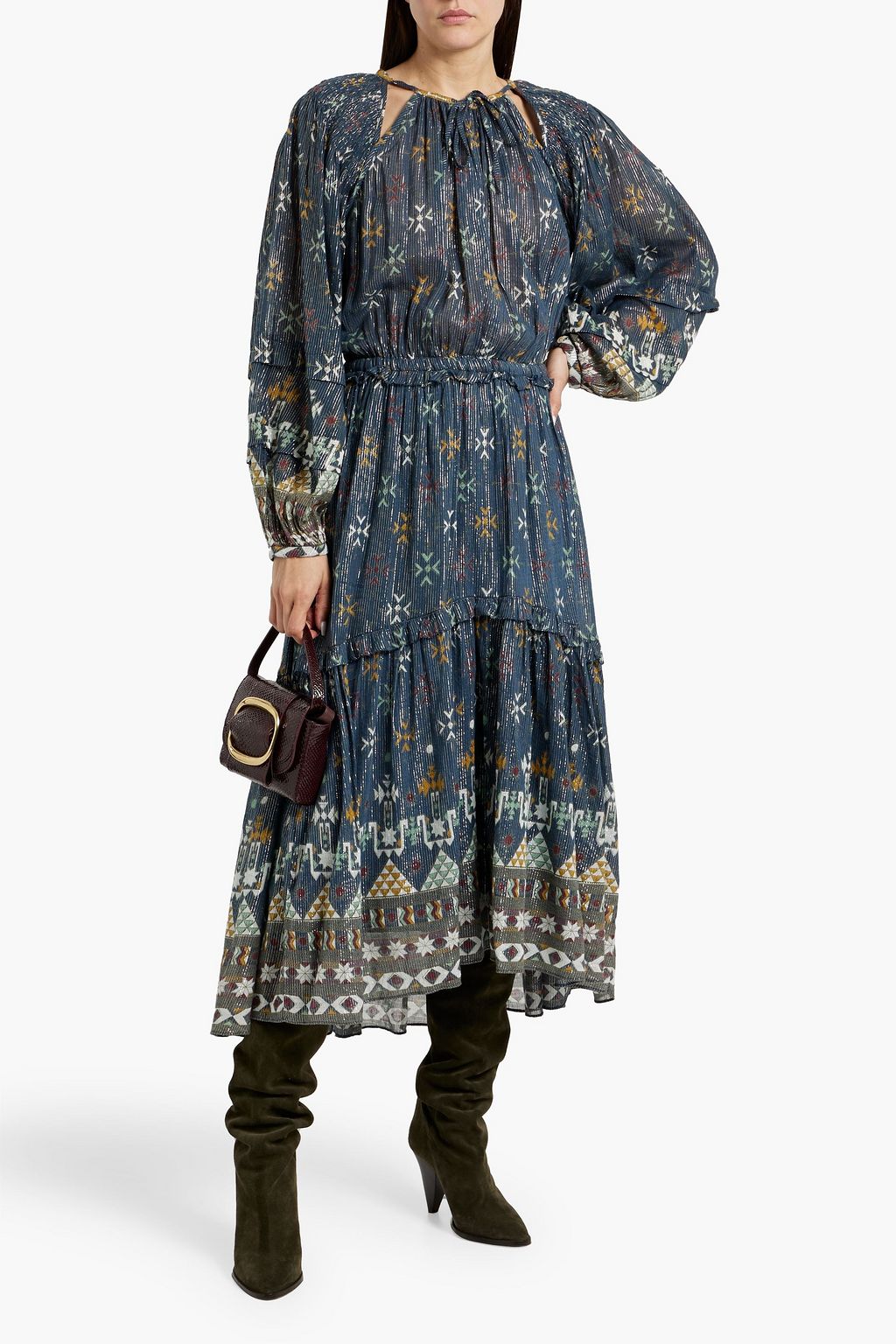 MARANT ÉTOILE Fratela metallic printed cotton-blend voile midi dress