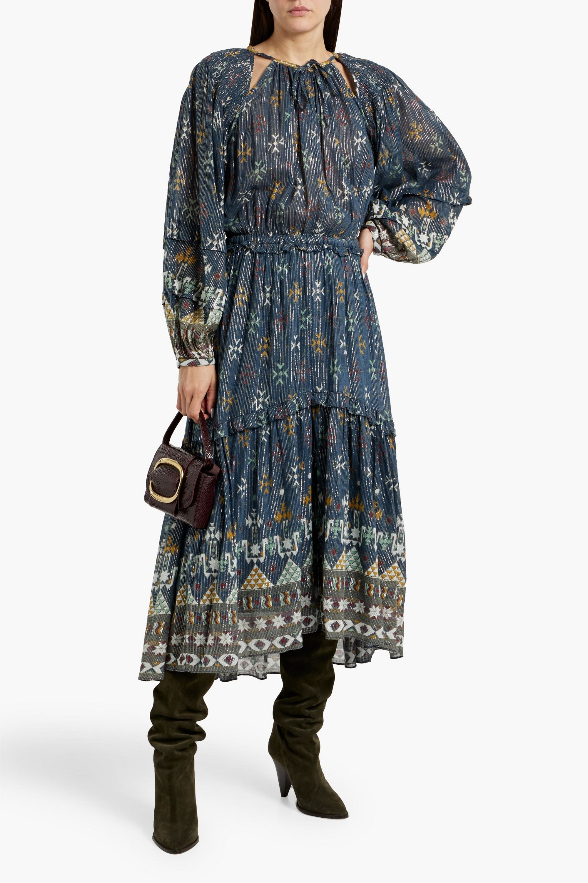 Marant Étoile Fratela metallic printed cotton-blend voile midi dress
