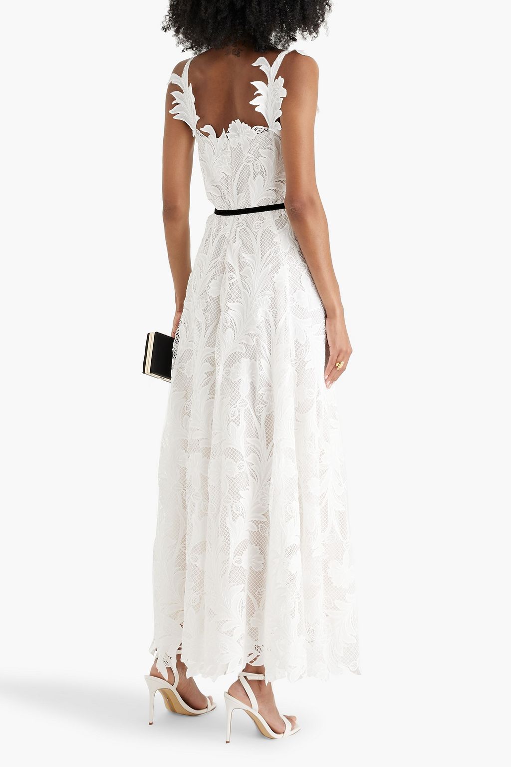 OSCAR DE LA RENTA Belted guipure lace gown