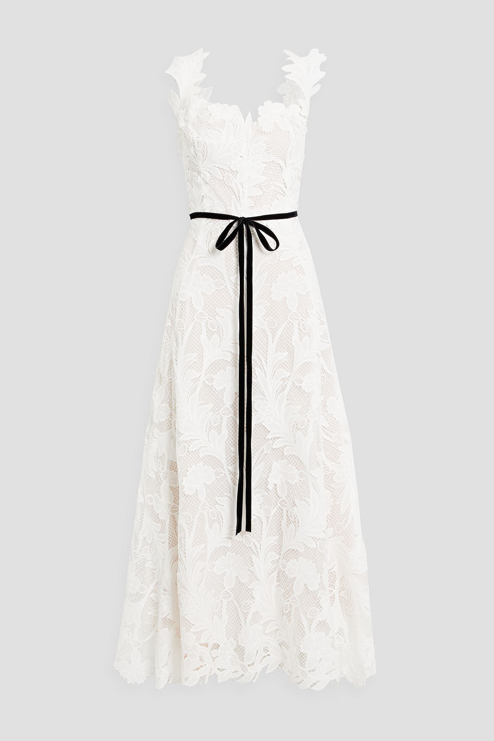 Belted guipure lace gown