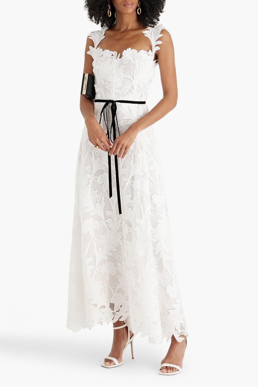 OSCAR DE LA RENTA Belted guipure lace gown
