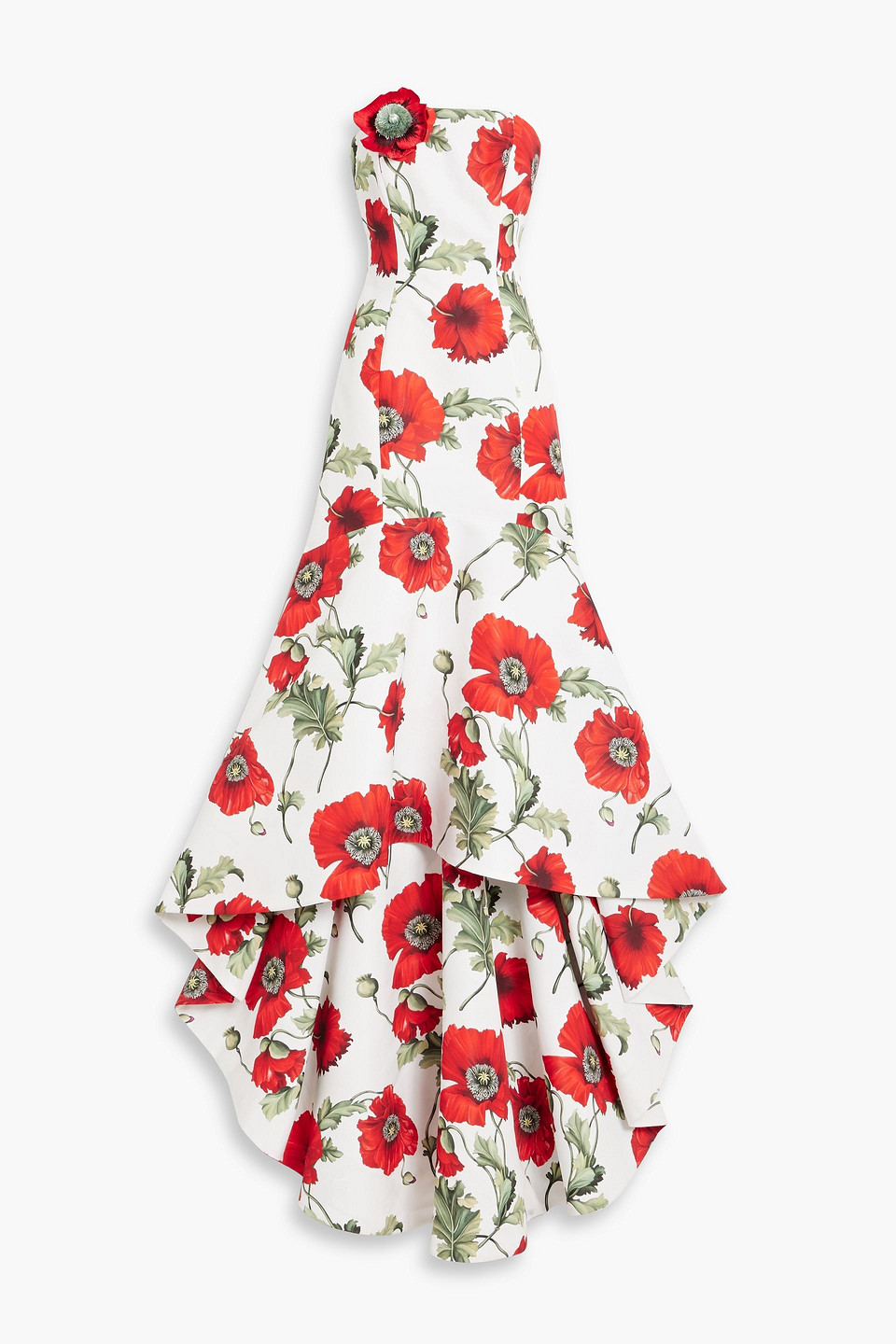 Strapless floral-print faille gown