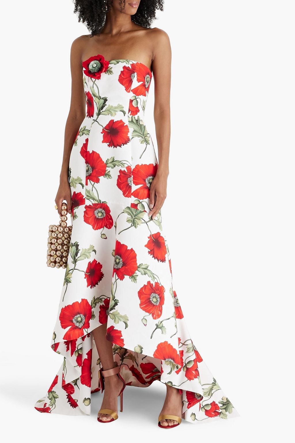 OSCAR DE LA RENTA Strapless floral-print faille gown