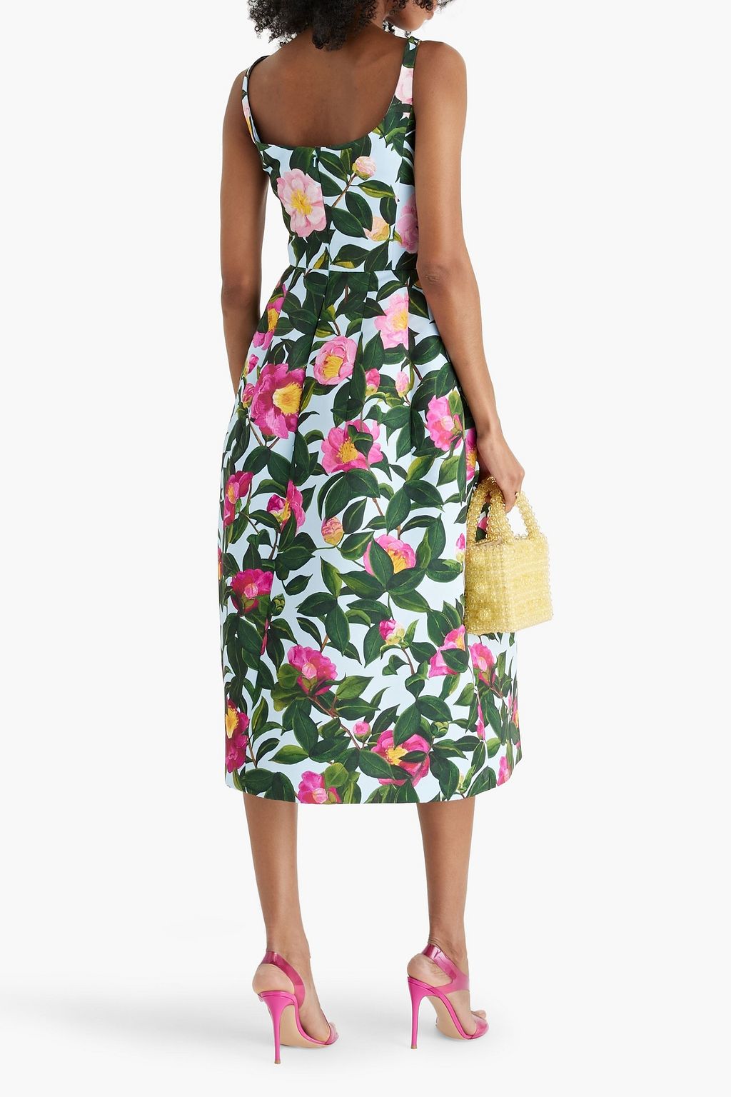 OSCAR DE LA RENTA Floral-print faille midi dress