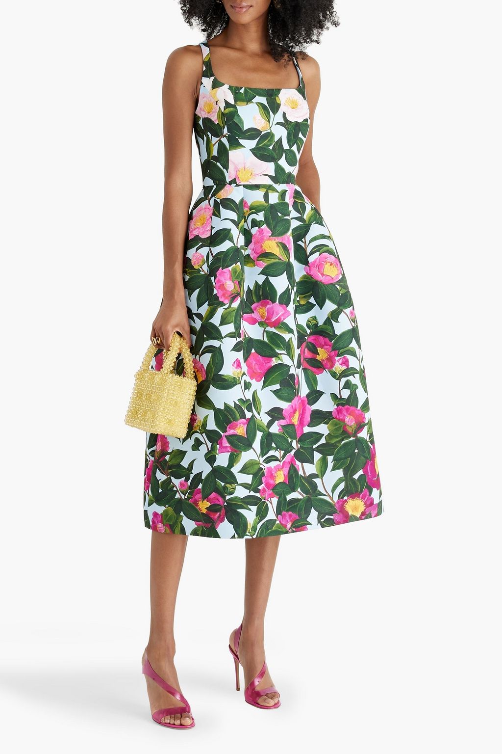OSCAR DE LA RENTA Floral-print faille midi dress