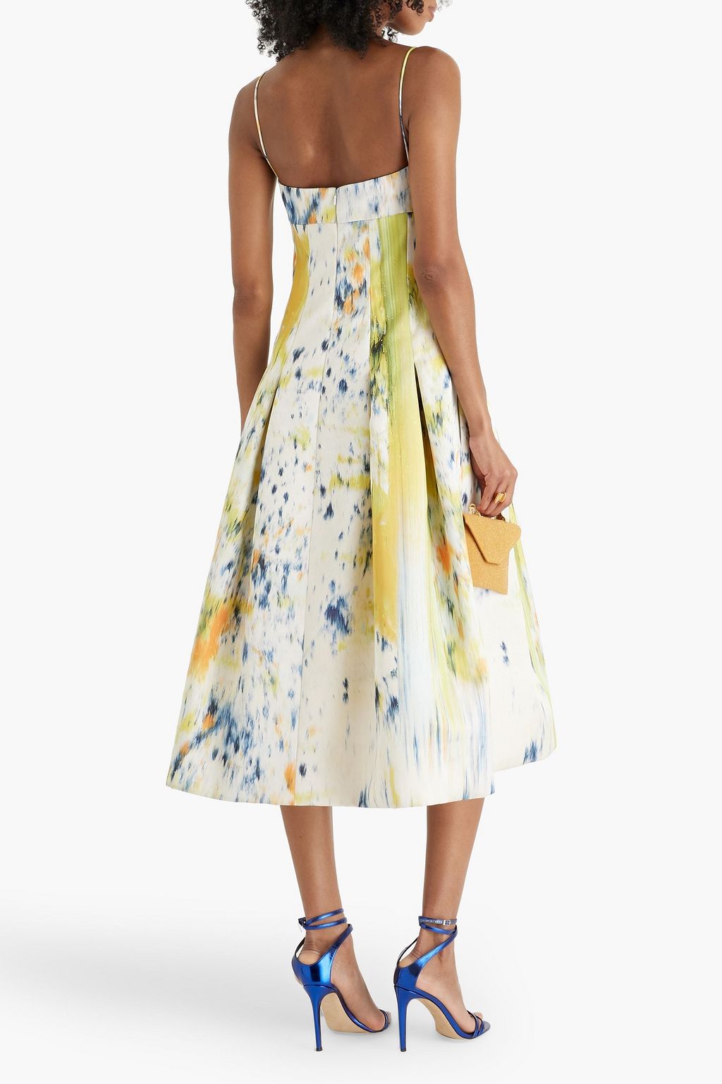 OSCAR DE LA RENTA Pleated printed satin midi dress