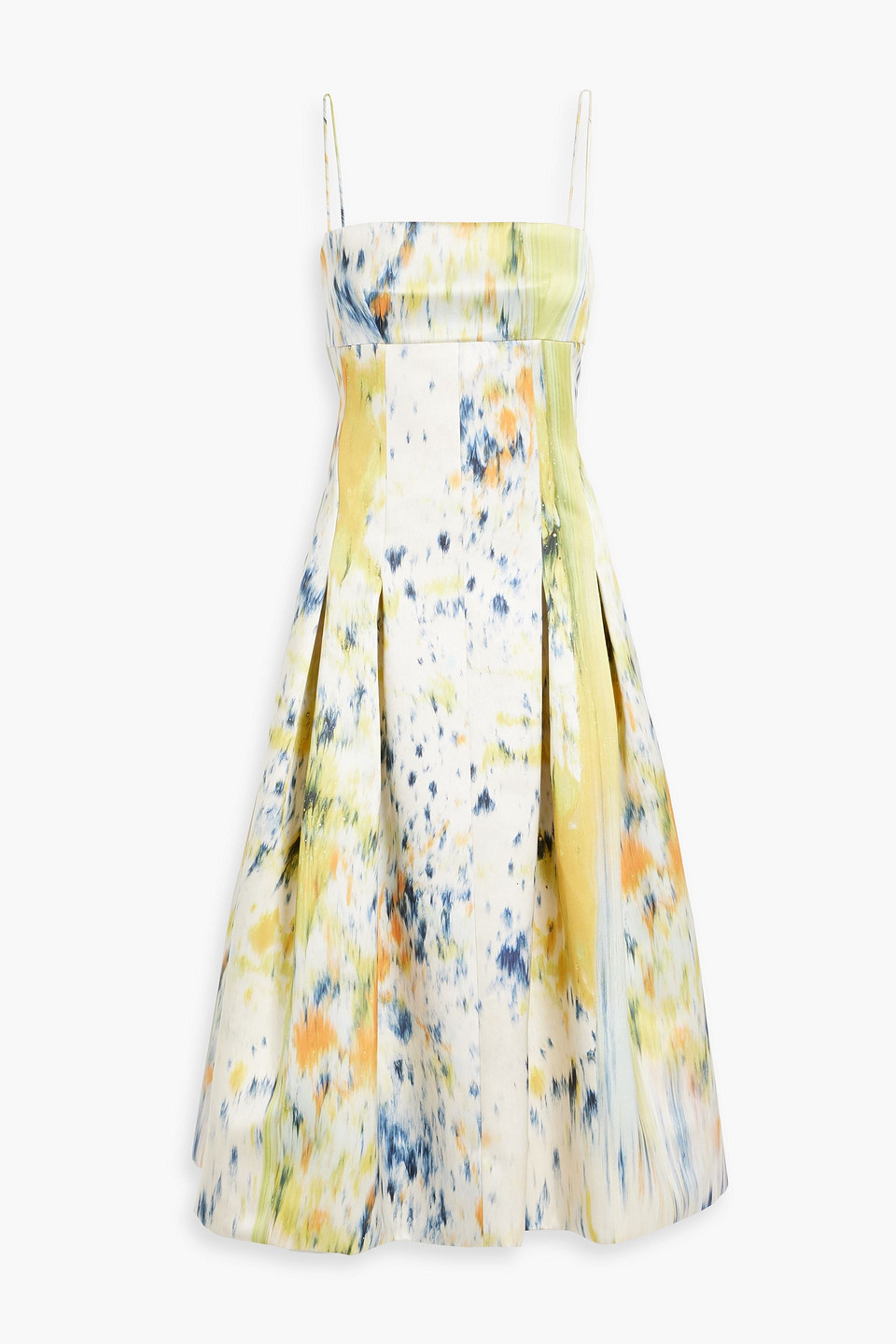 Oscar De La Renta Pleated Printed Satin Midi Dress In Green