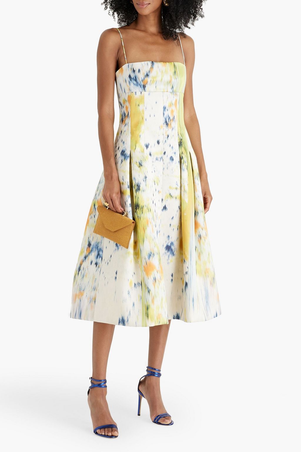 OSCAR DE LA RENTA Pleated printed satin midi dress