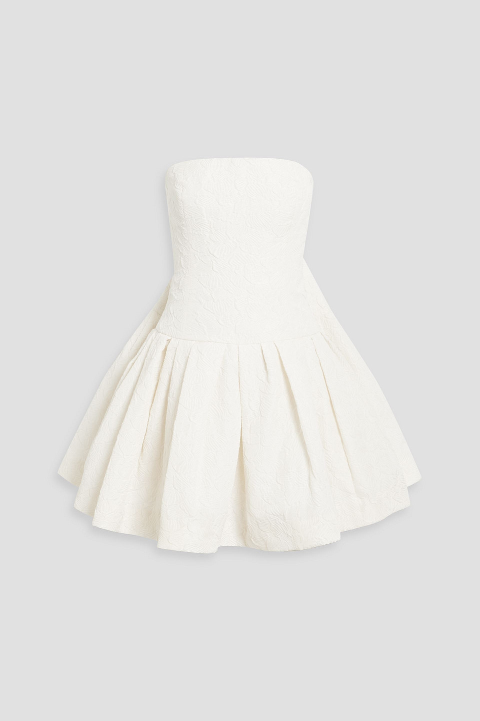 Strapless pleated cloqué mini dress