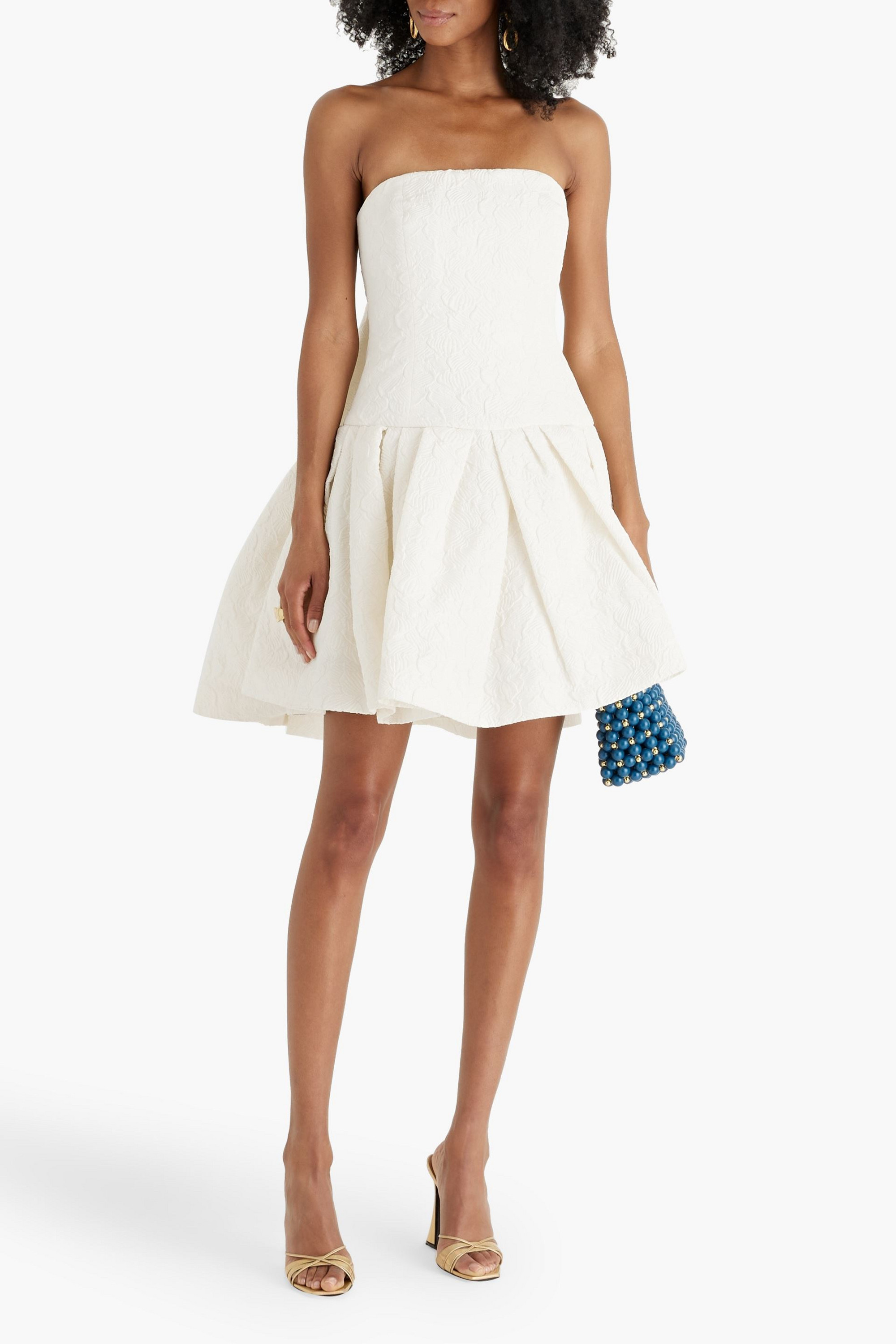 Oscar de la Renta Strapless pleated cloqué mini dress