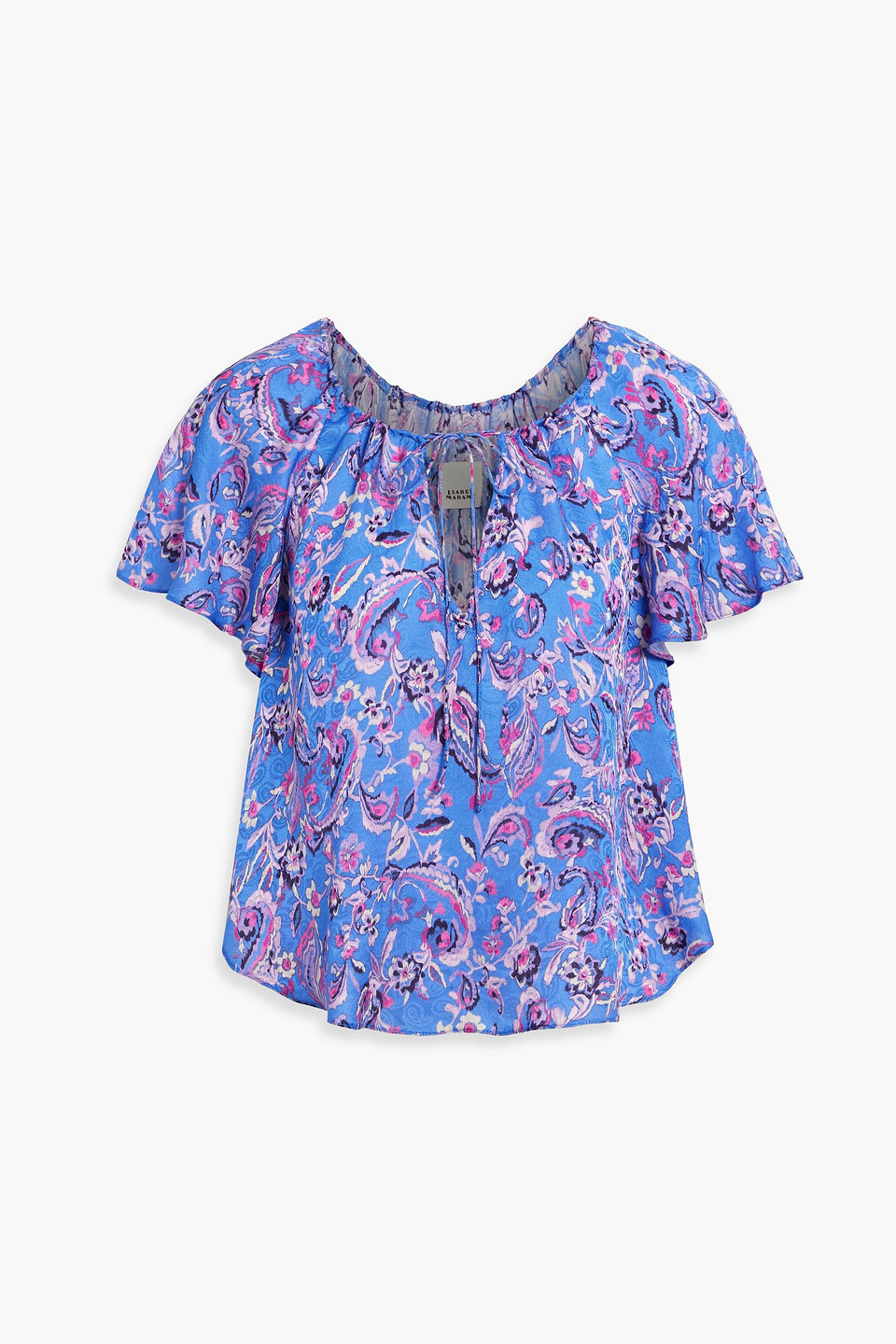 Isabel Marant Penelope Printed Satin-jacquard Top In Blue