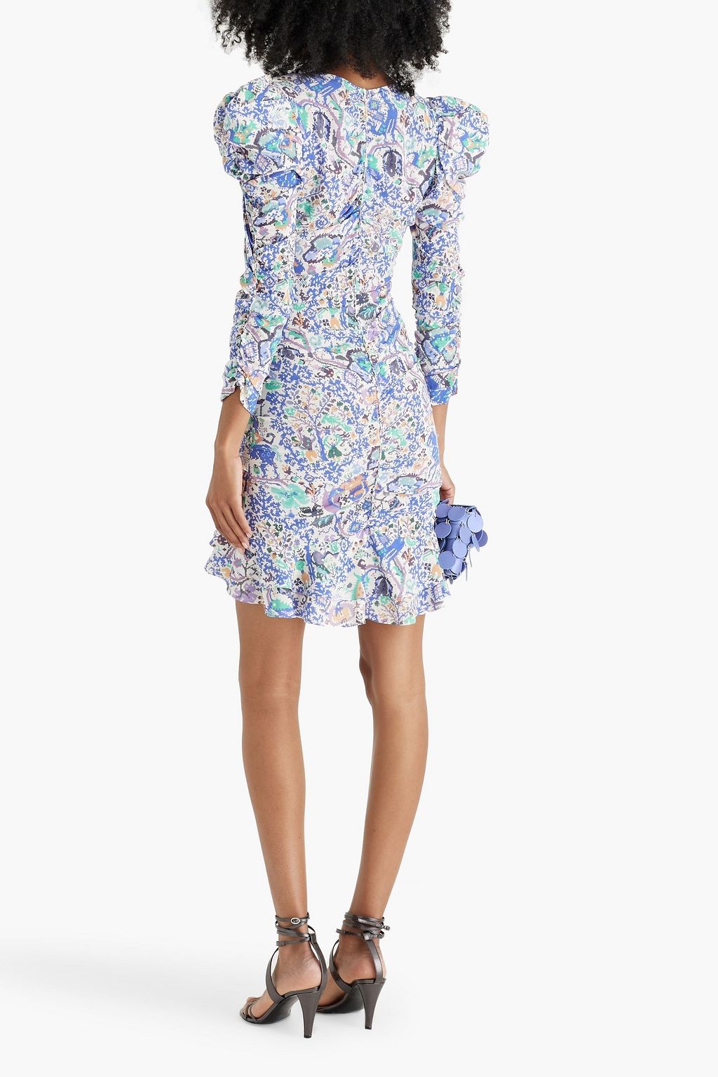 ISABEL MARANT Bireya ruched printed stretch-silk mini dress