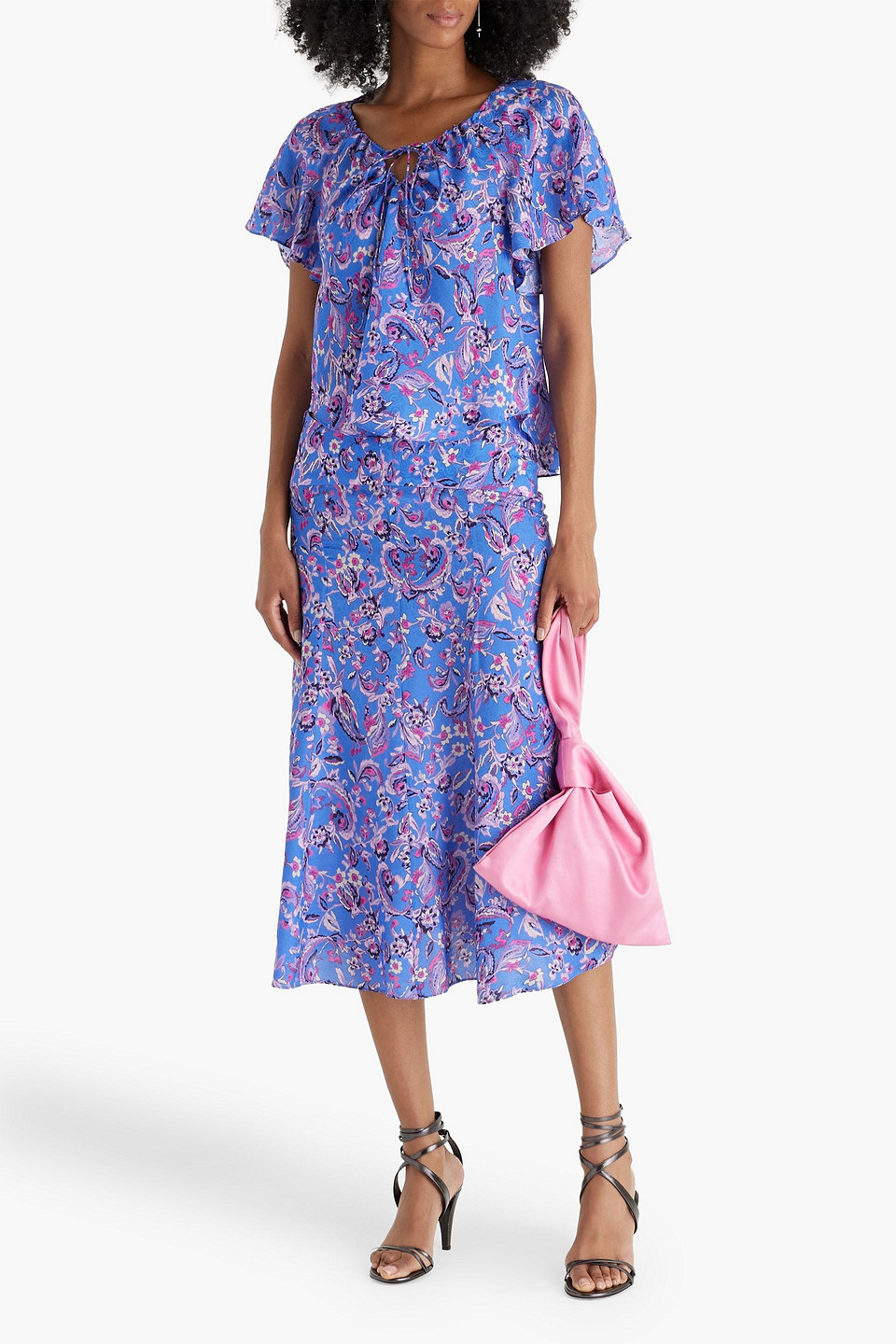 ISABEL MARANT PRIELLE PRINTED SATIN-JACQUARD MIDI SKIRT