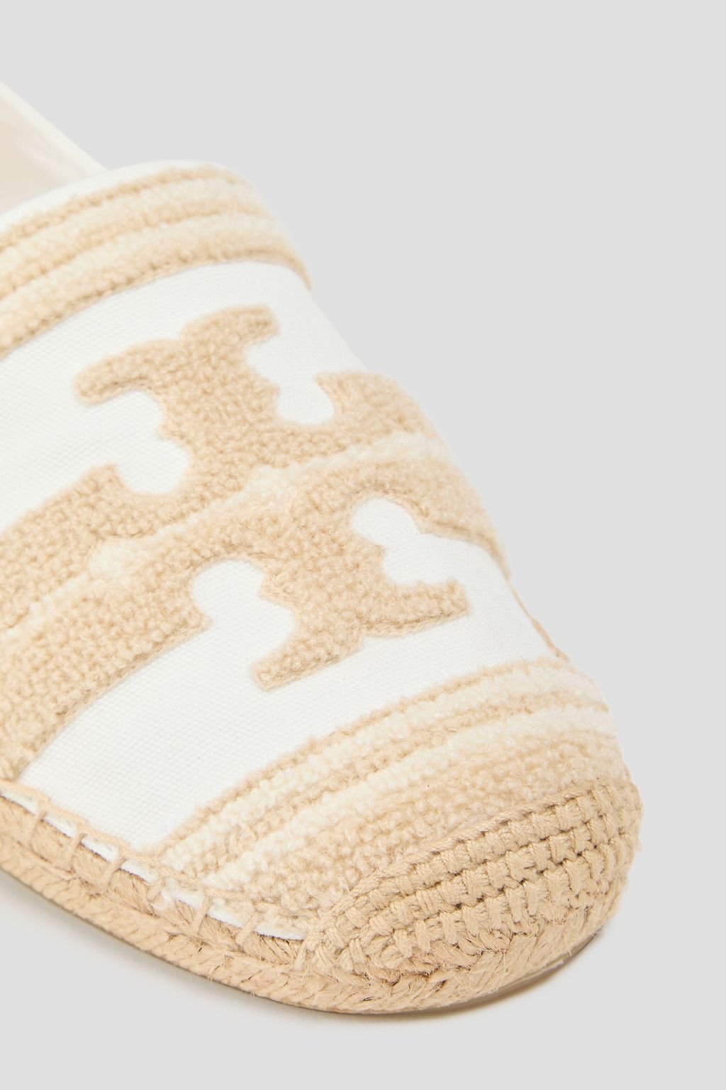 TORY BURCH Double T bouclè -trimmed canvas espadrilles