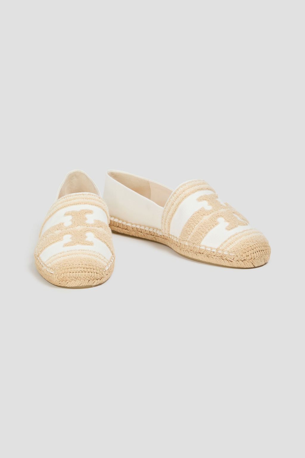 TORY BURCH Double T bouclè -trimmed canvas espadrilles