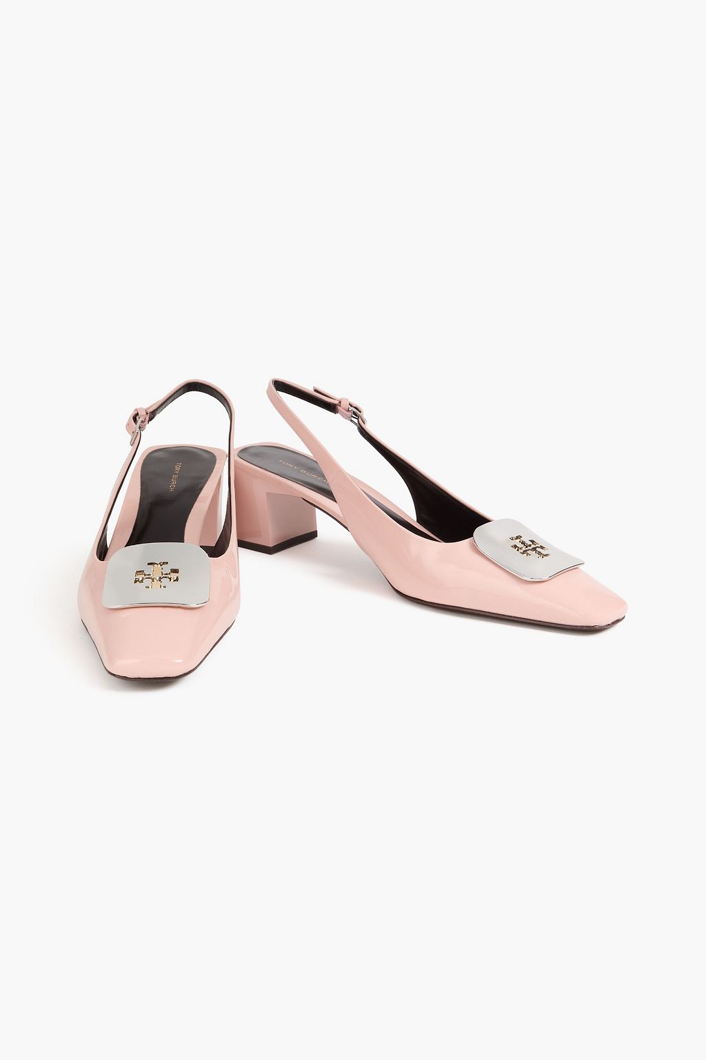 TORY BURCH حذاء بكعب عالٍ «جورجيا» من الجلد اللامع مزين بزخارف