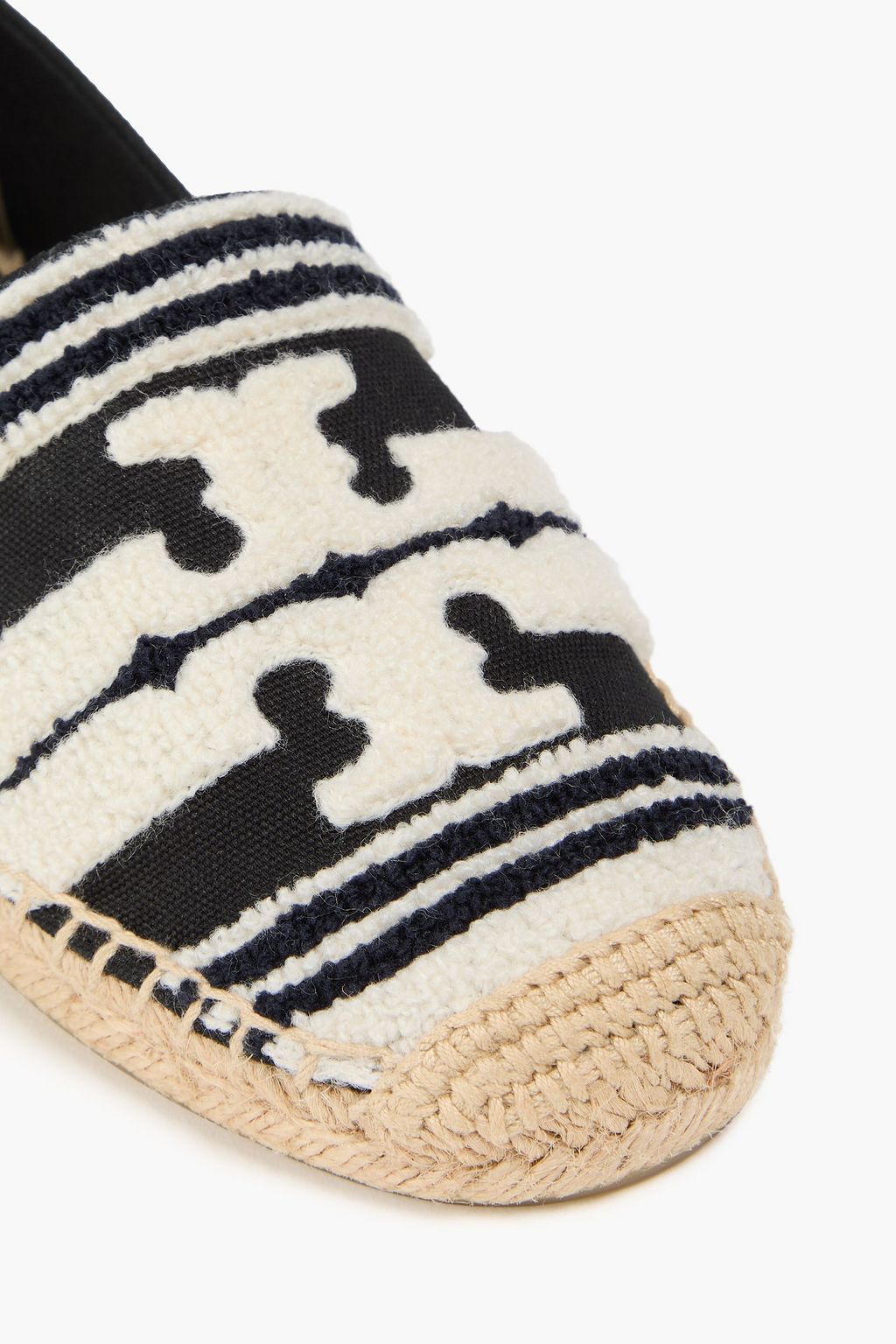 TORY BURCH Double T bouclè -trimmed canvas espadrilles