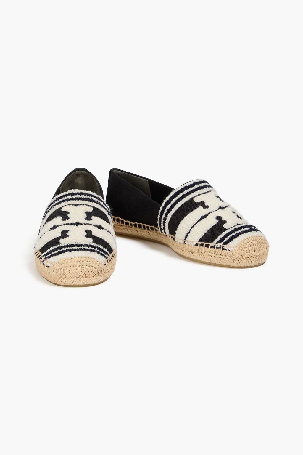 TORY BURCH Double T bouclè -trimmed canvas espadrilles
