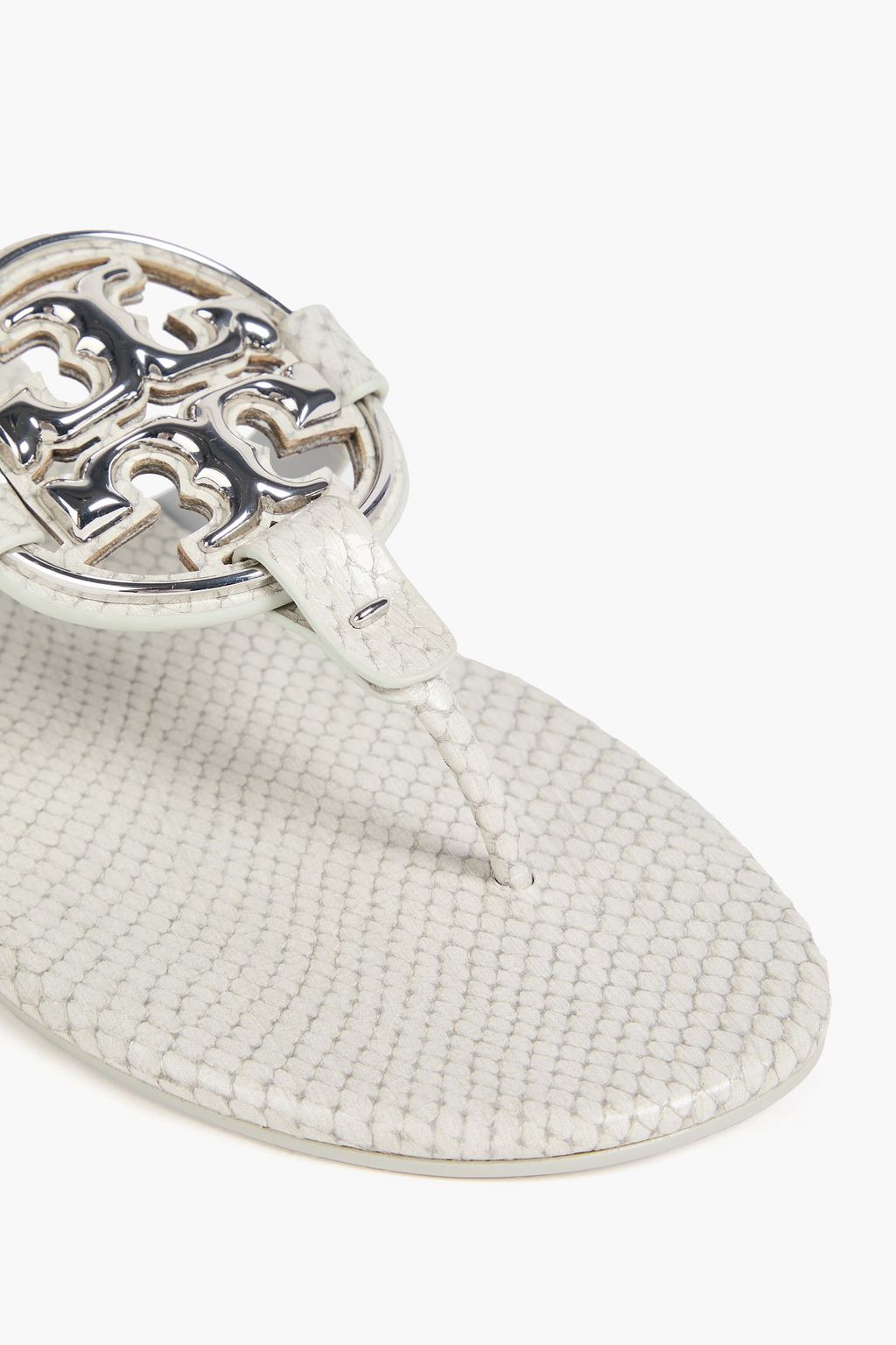 TORY BURCH Miller embellished snake-effect leather flip flops