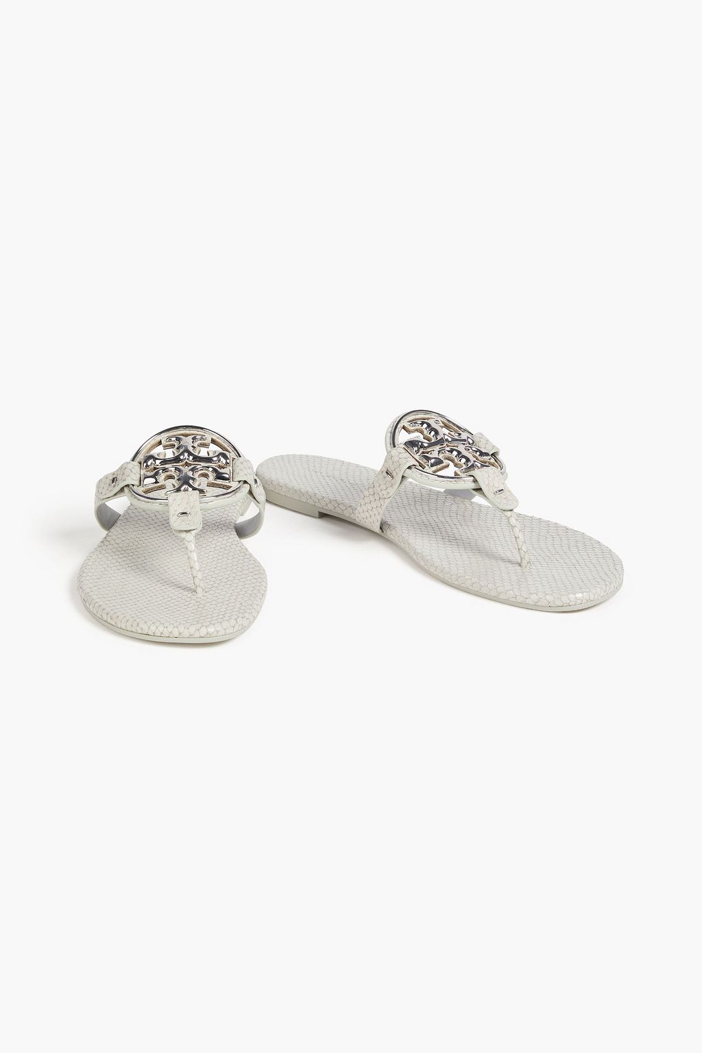 TORY BURCH Miller embellished snake-effect leather flip flops