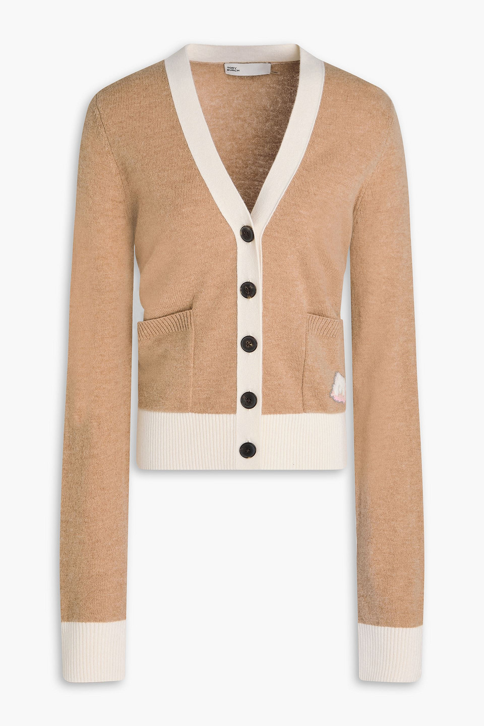 Tory Burch Two-tone Wool Cardigan In Brown