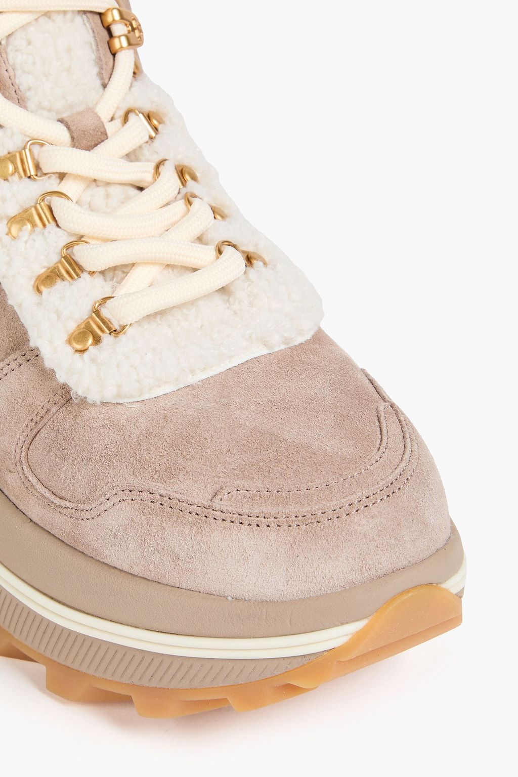 TORY BURCH Bouclè and rubber-trimmed suede hiking boots