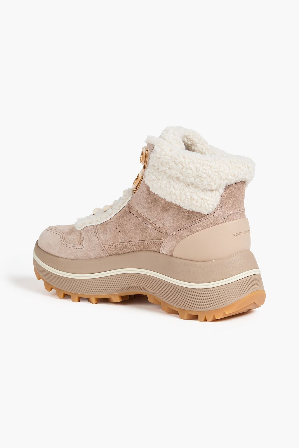 TORY BURCH Bouclè and rubber-trimmed suede hiking boots