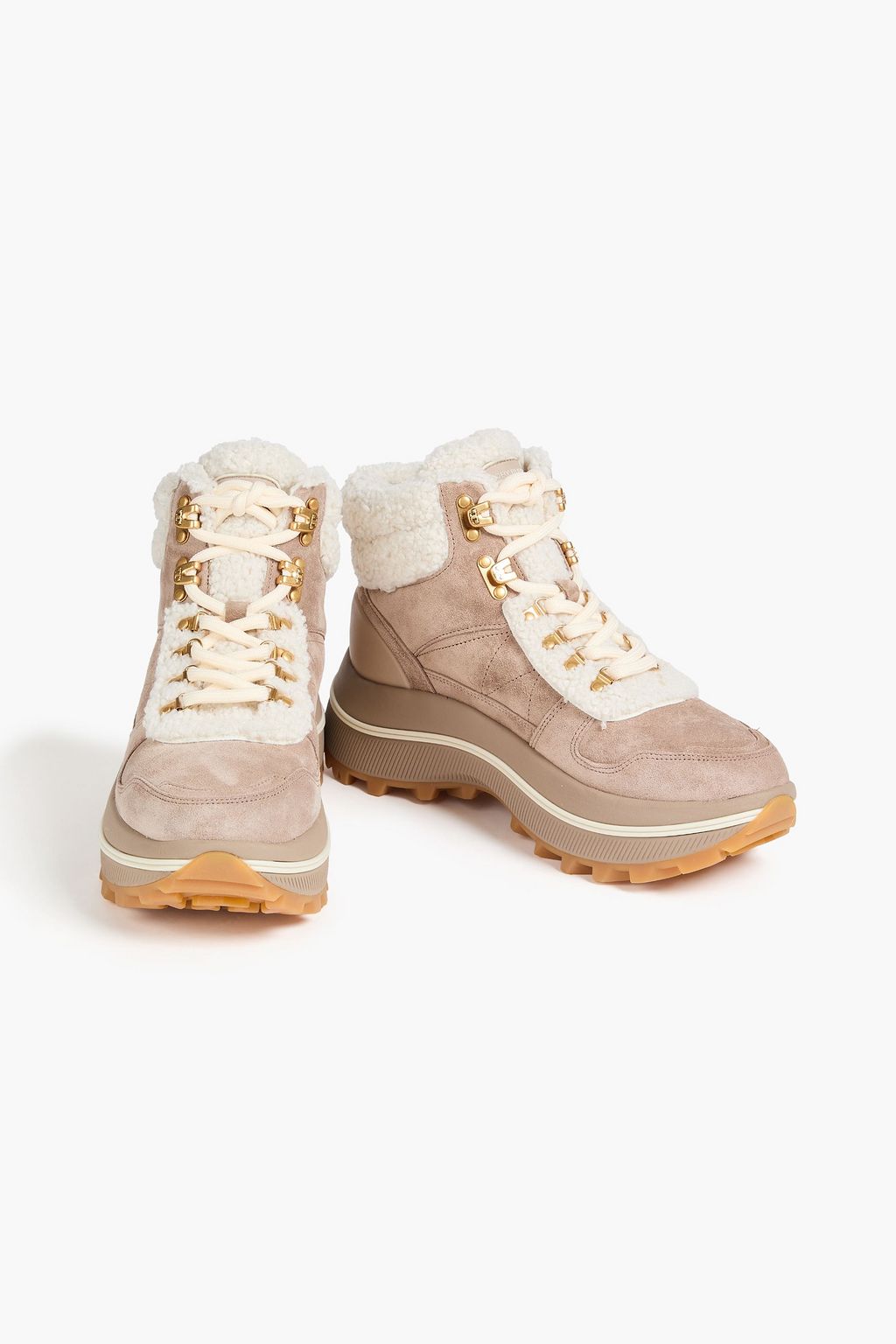 TORY BURCH Bouclè and rubber-trimmed suede hiking boots