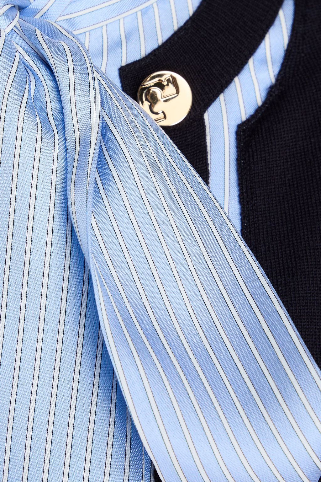 TORY BURCH Layered cutout merino wool and striped satin-crepe cardigan