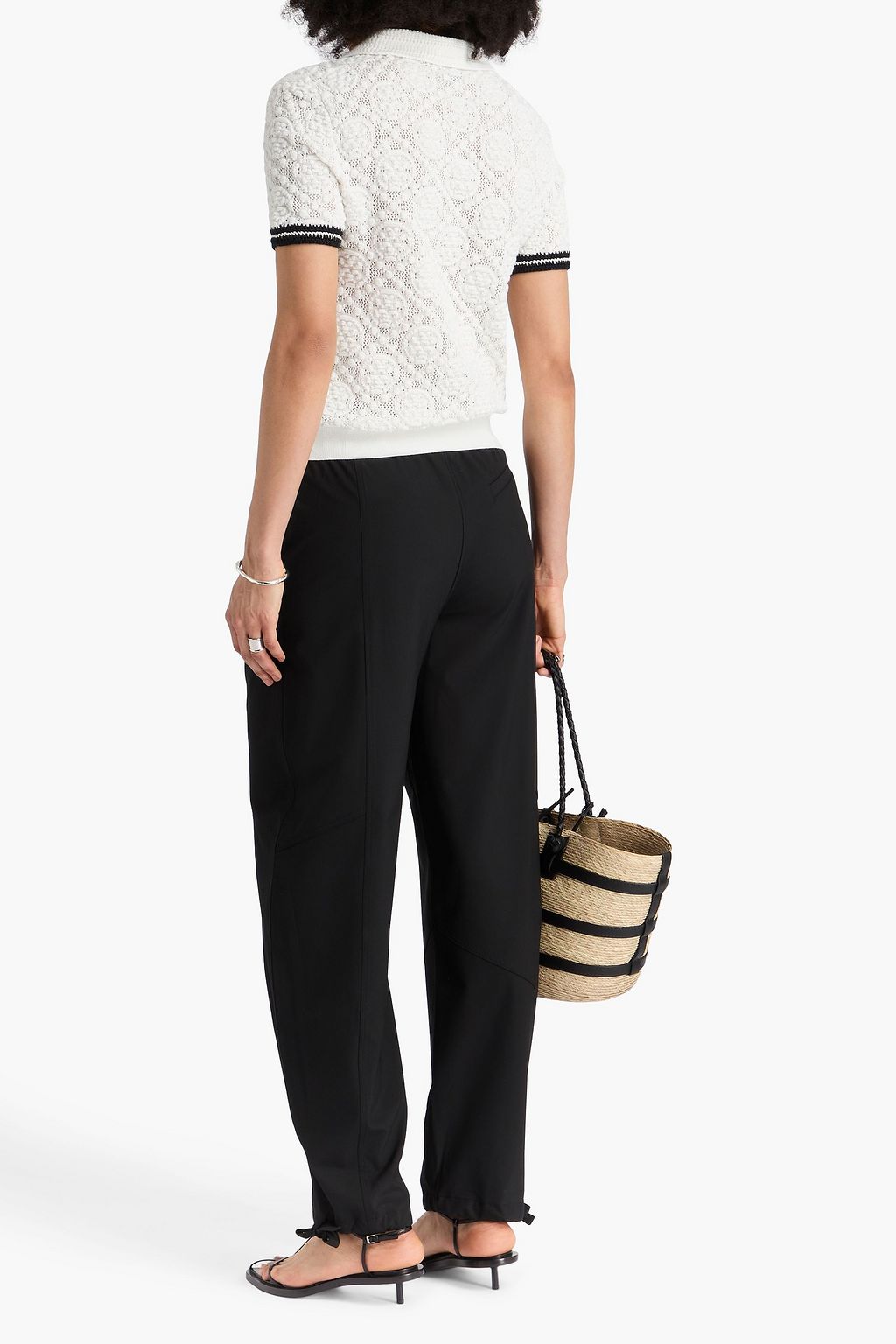 TORY BURCH Pointelle-knit cotton polo shirt