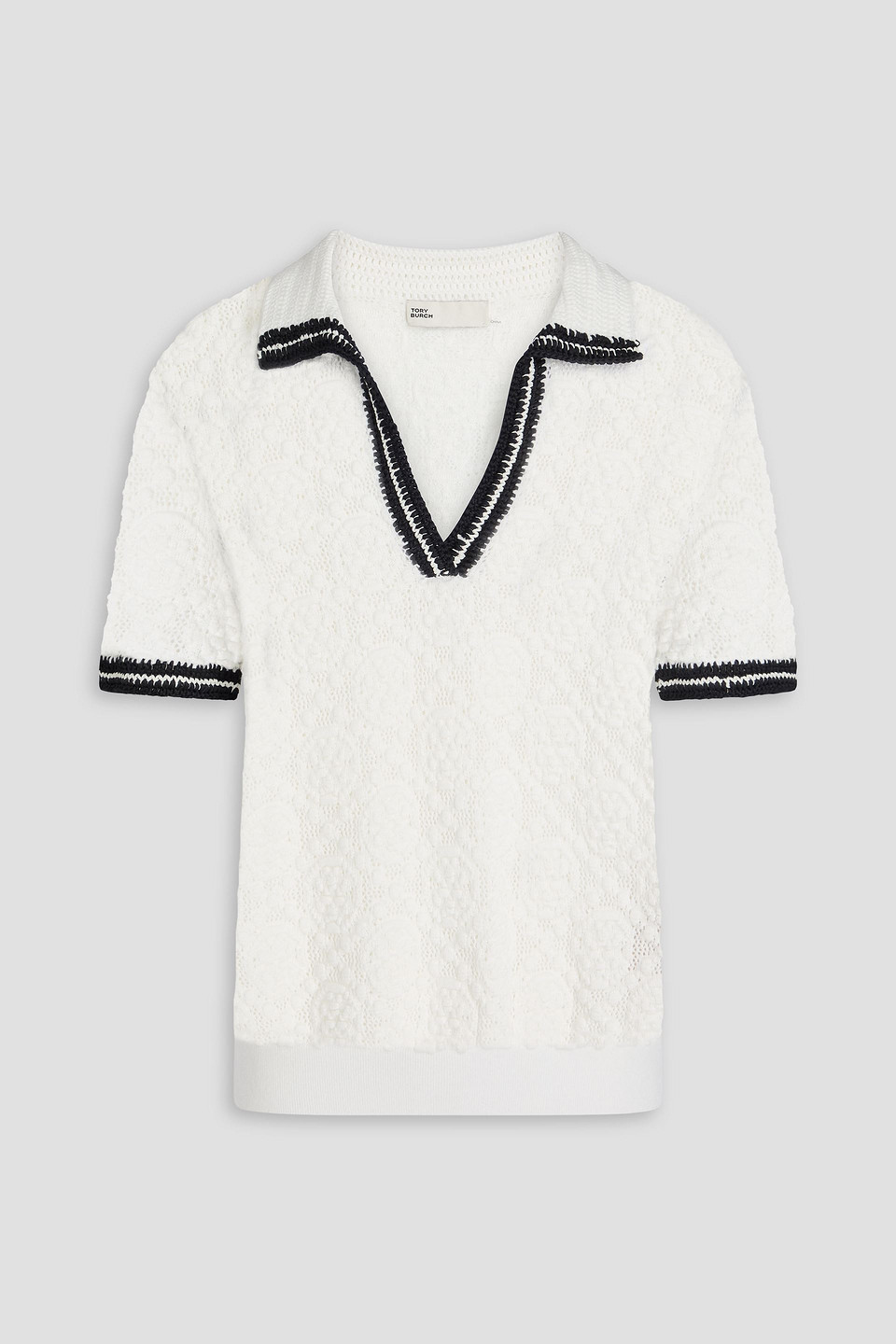 Tory Burch Pointelle-knit Cotton Polo Shirt