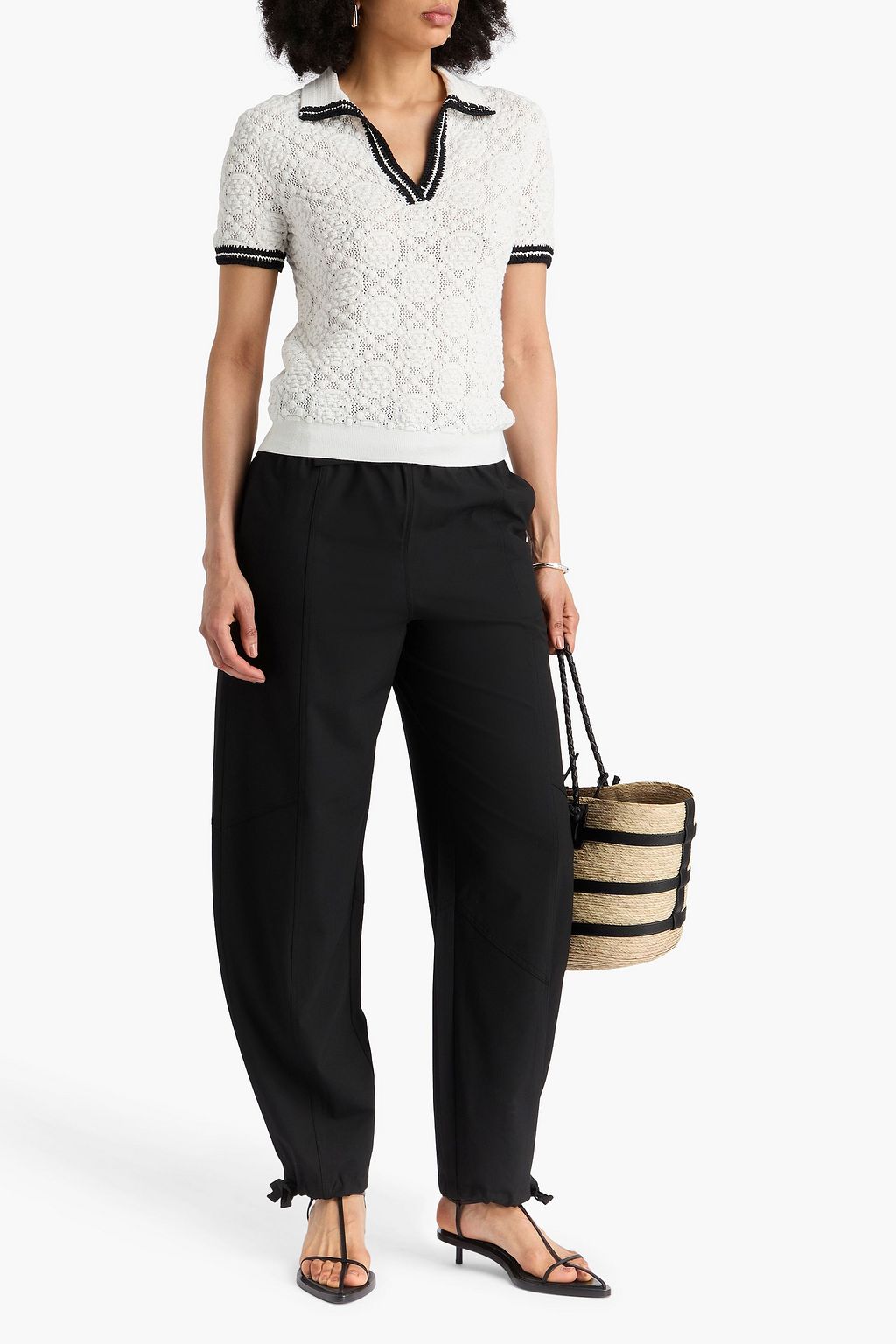 TORY BURCH Pointelle-knit cotton polo shirt