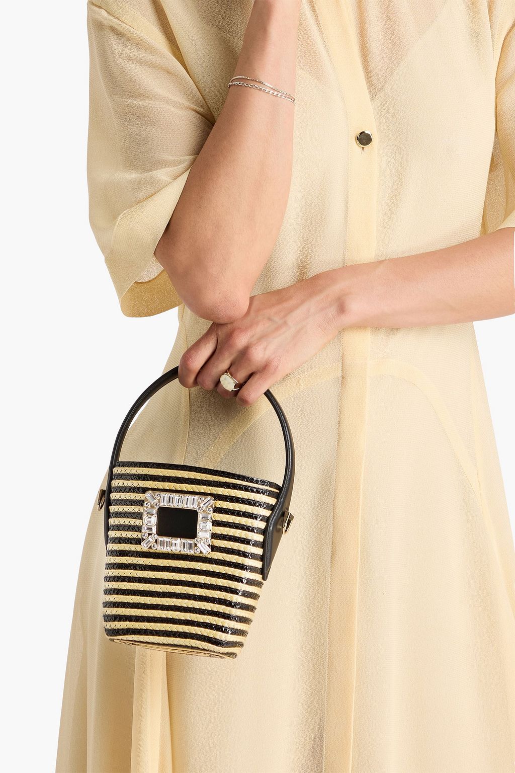 ROGER VIVIER Viv Skate フェイクラフィア バケットバッグ ストライプ