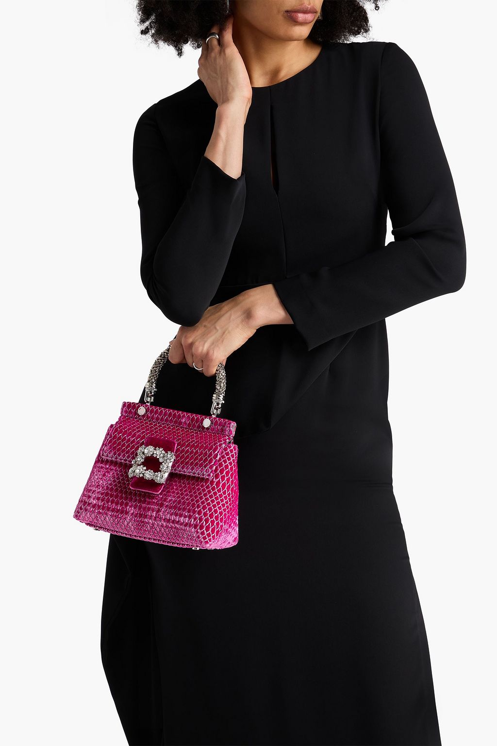 ROGER VIVIER Viv Flower Strass crystal-embellished metallic velvet tote