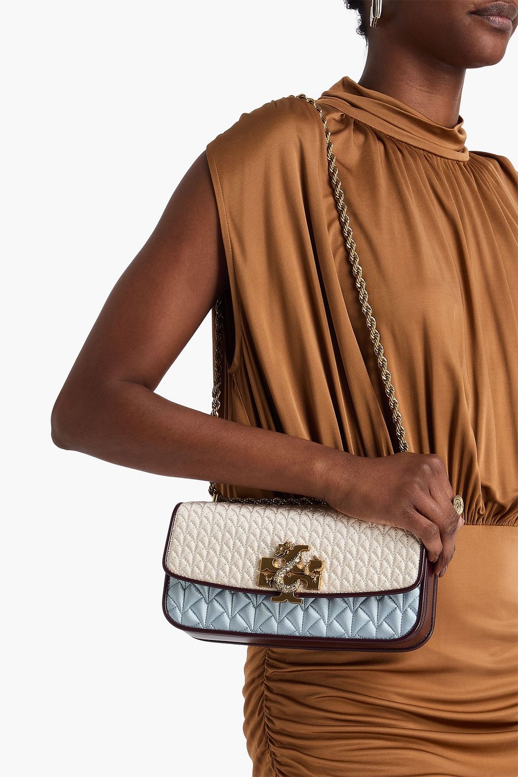TORY BURCH حقيبة كتف "إليانور" من الساتان بتصميم مبطّن