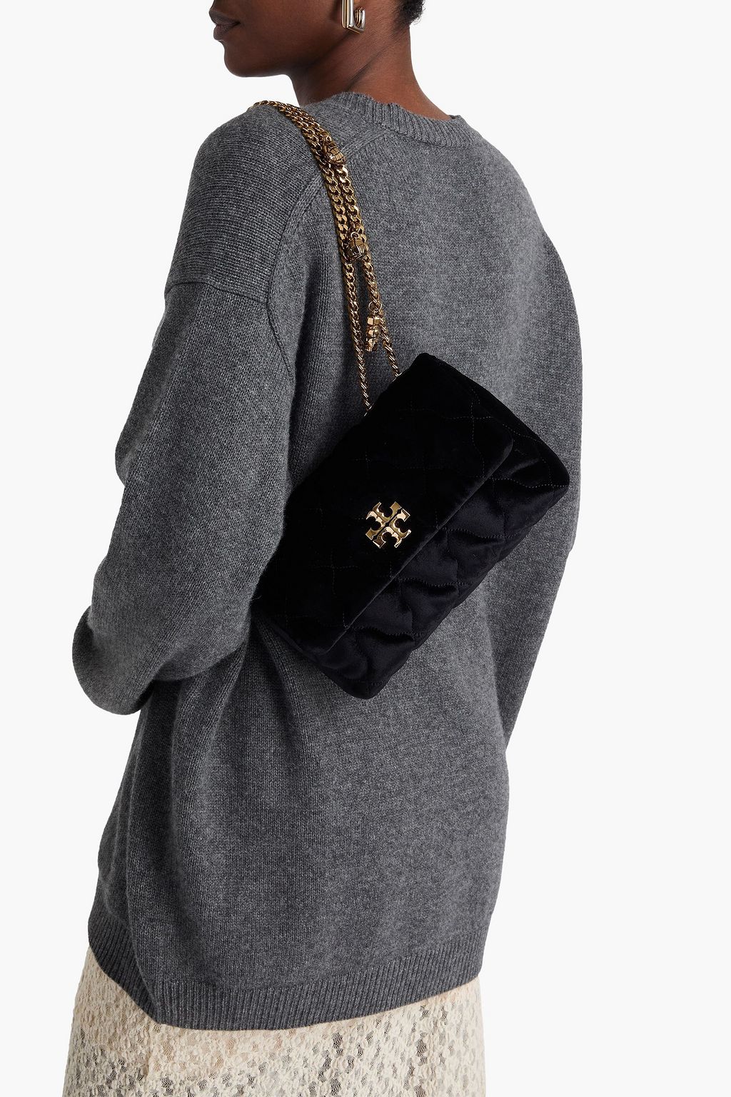 TORY BURCH Kira ベルベット ショルダーバッグ キルティング