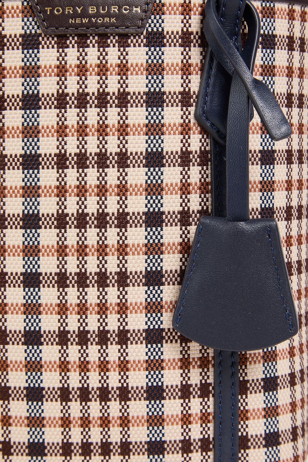 TORY BURCH キャンバス バケットバッグ レザートリム チェック