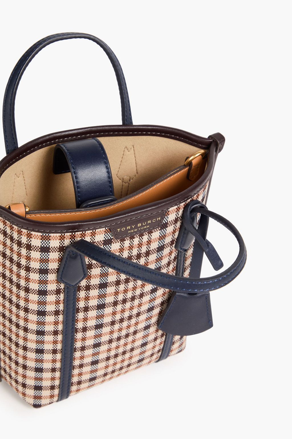TORY BURCH キャンバス バケットバッグ レザートリム チェック