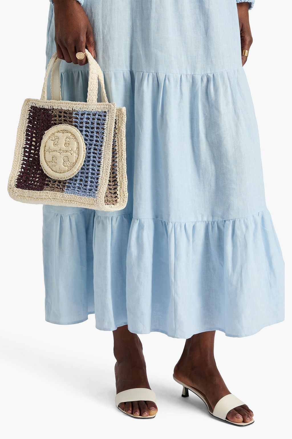 TORY BURCH Ella striped crochet tote