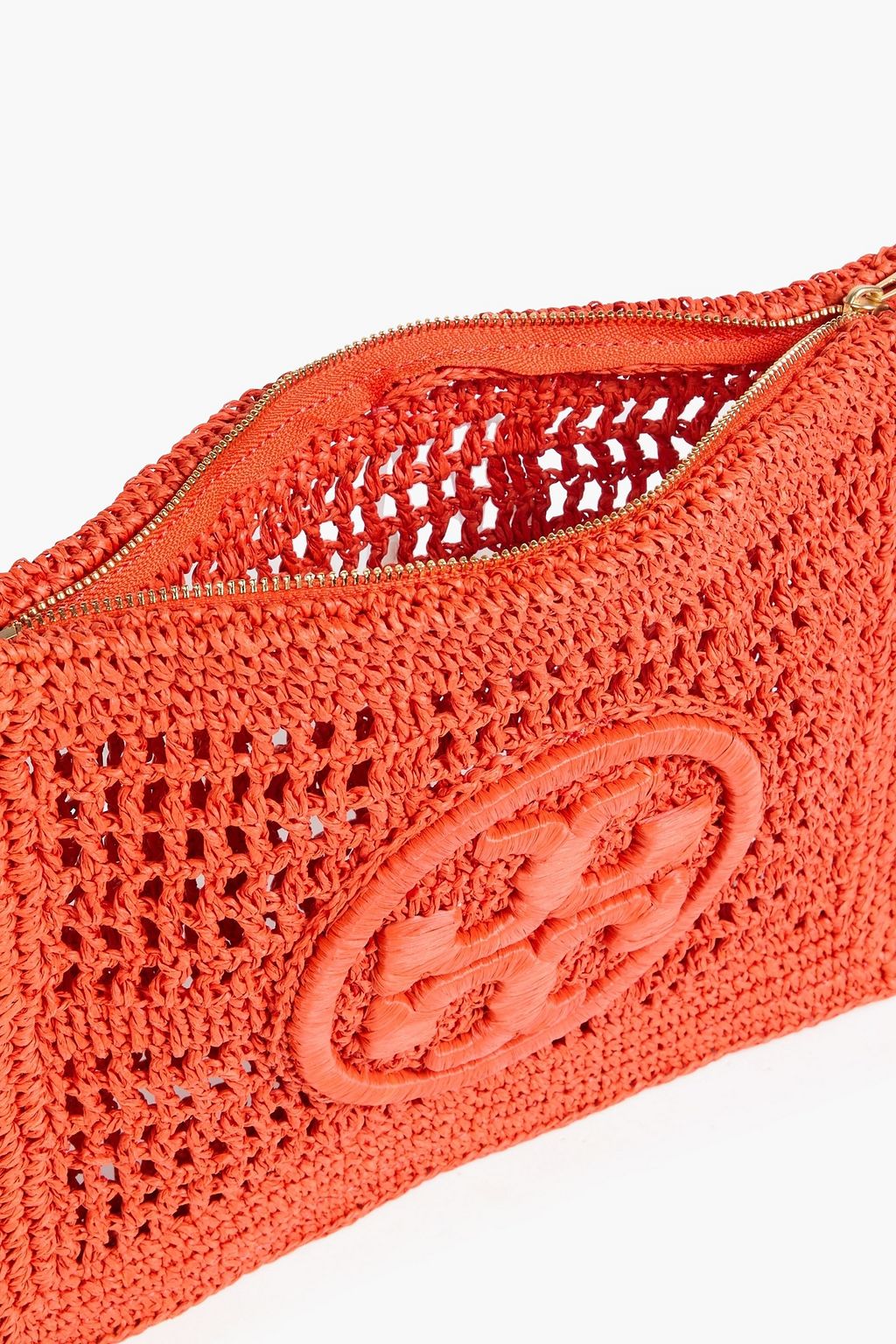 TORY BURCH Ella faux straw pouch