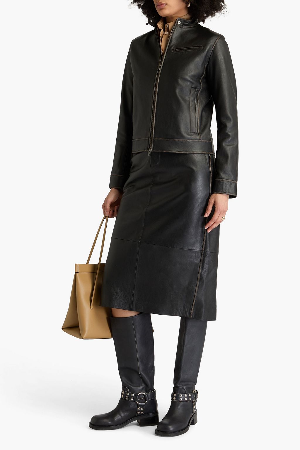 VINCE. Distressed leather biker jacket