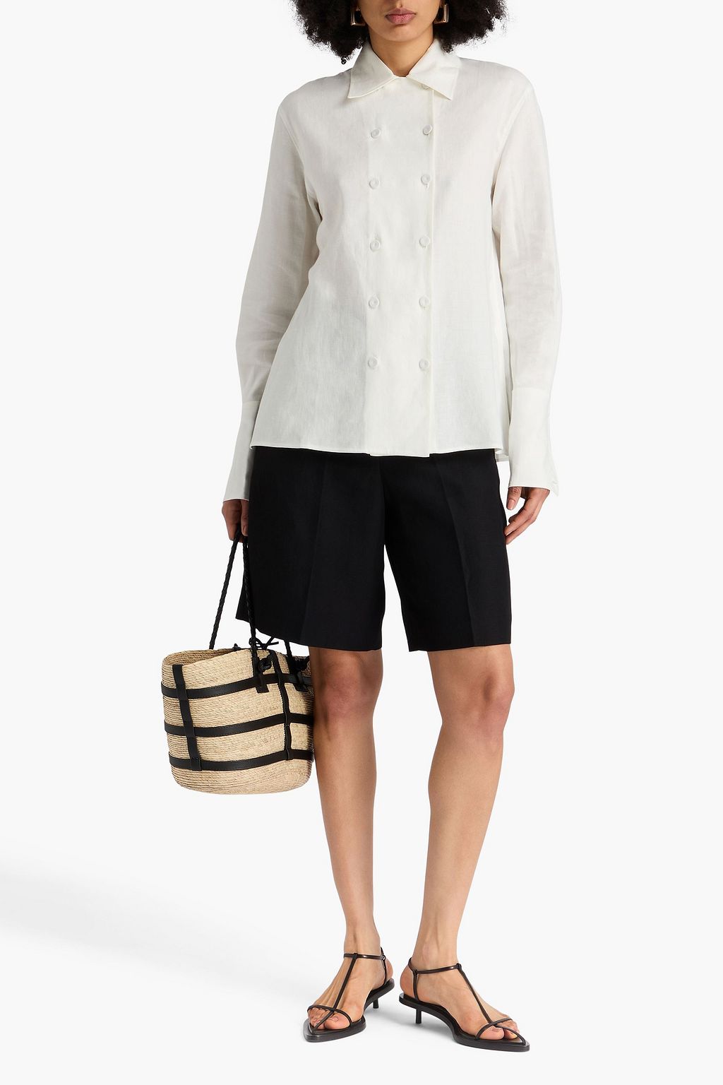 ANOTHER TOMORROW Double-breasted linen shirt