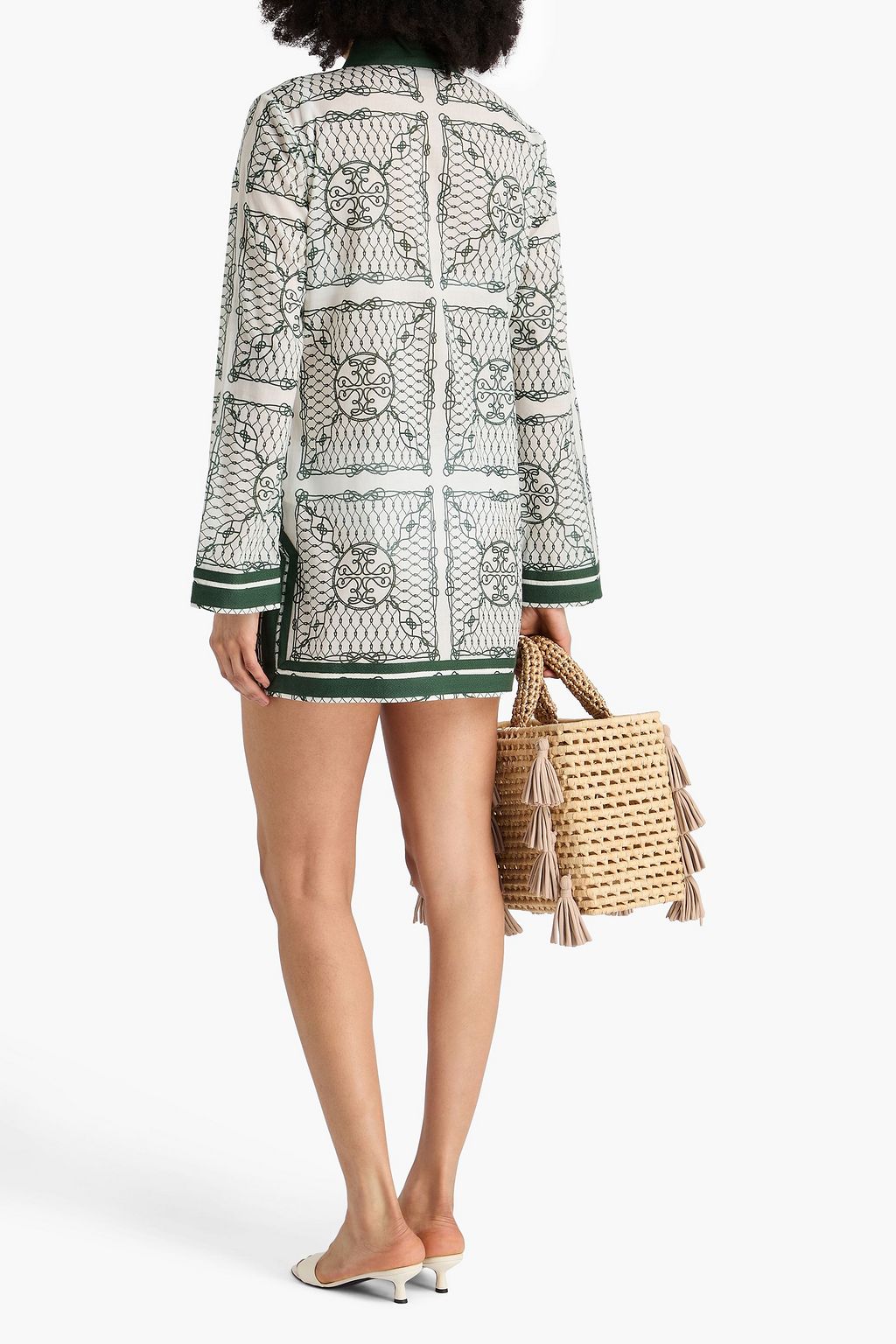 TORY BURCH 태슬 디테일 프린트 코튼 보일 카프탄
