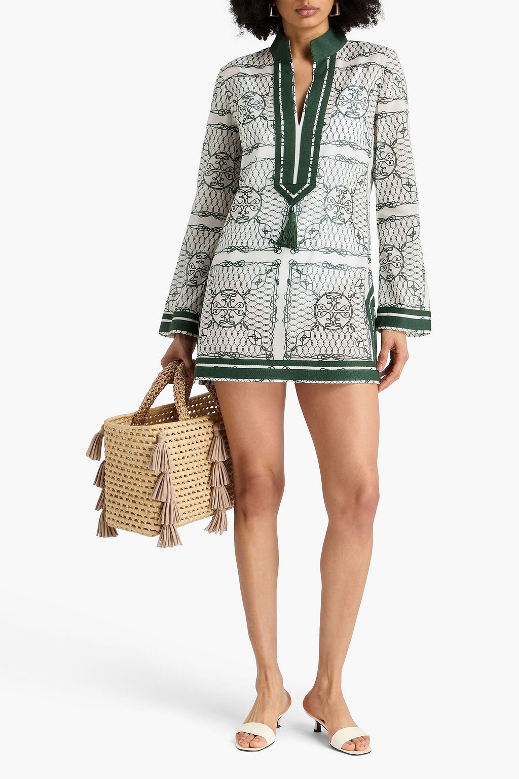 TORY BURCH 태슬 디테일 프린트 코튼 보일 카프탄