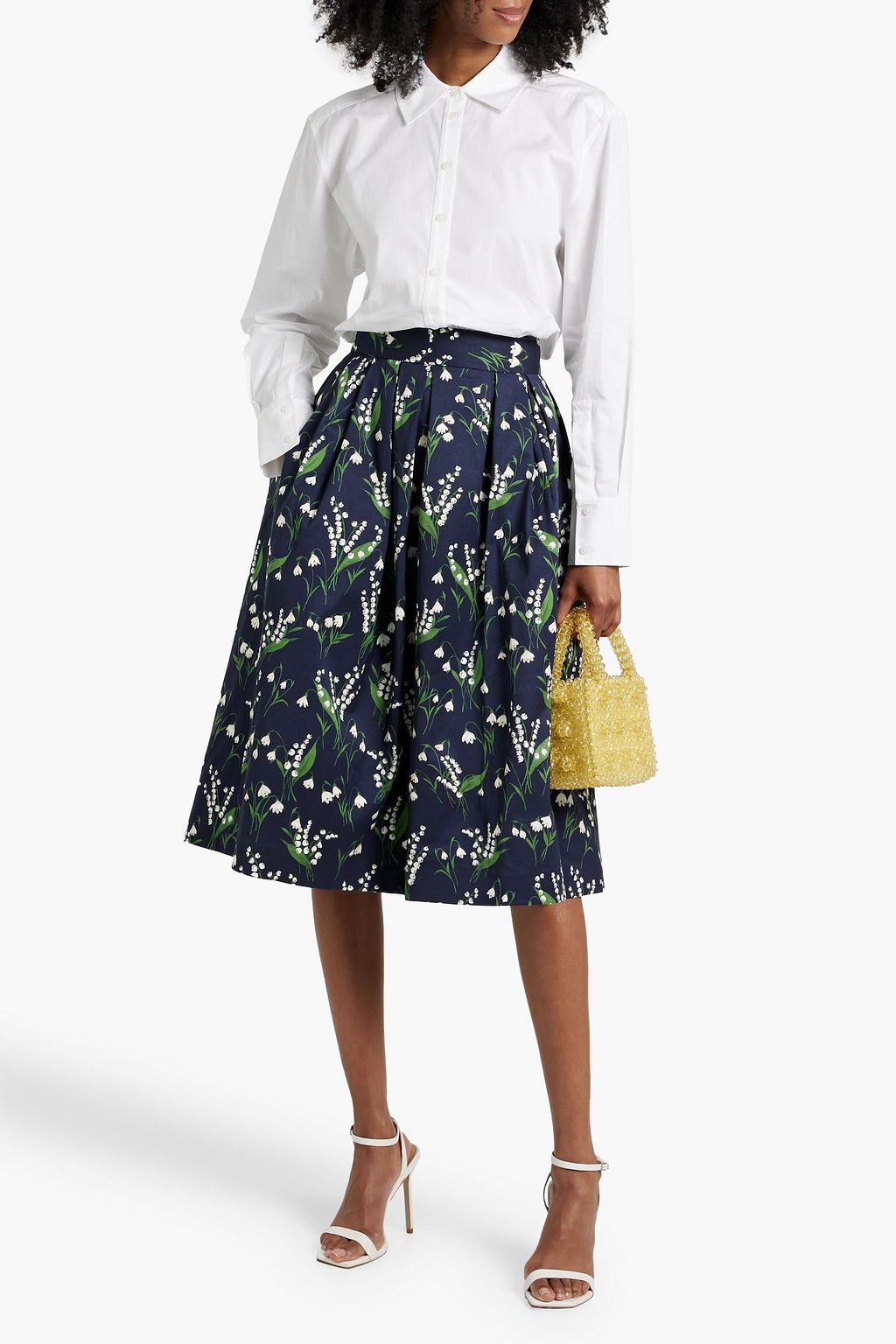 CAROLINA HERRERA Pleated floral-print faille midi skirt