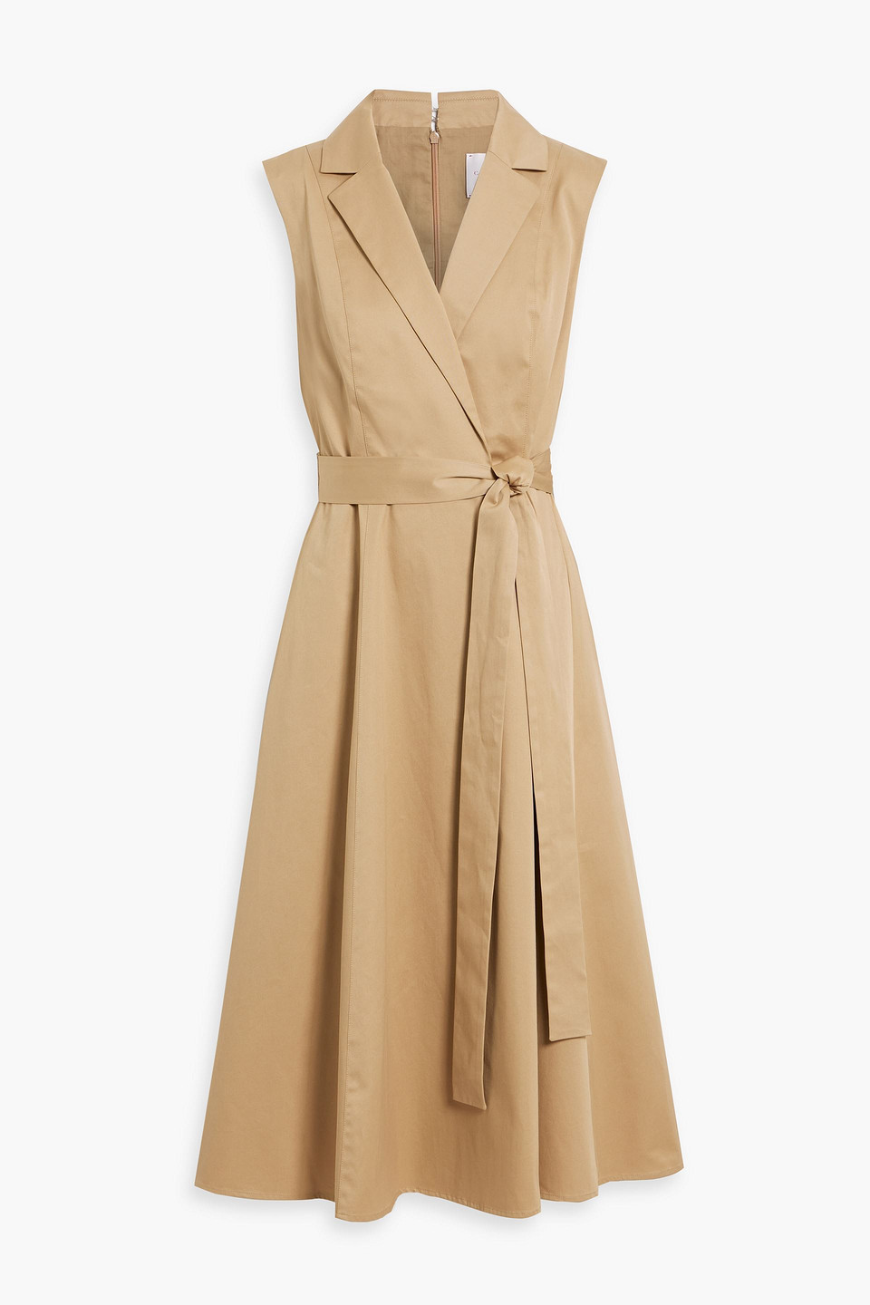 Wrap-effect cotton-blend twill midi dress